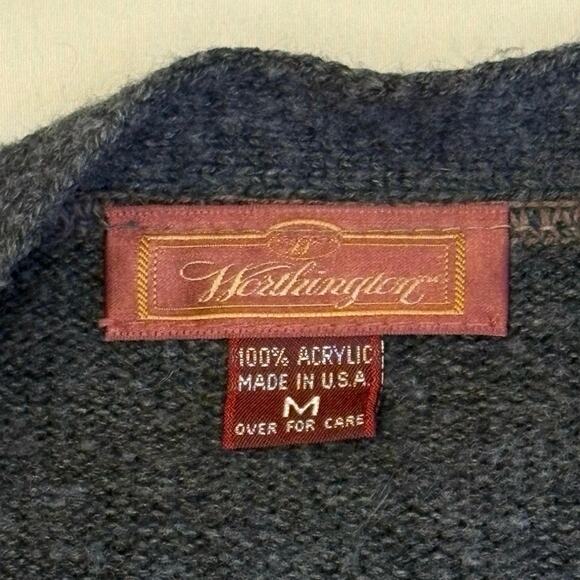 Vintage Worthington Argyle Cardigan Sweater Women's M | Gray Pink White V-Neck - Picture 4 of 9